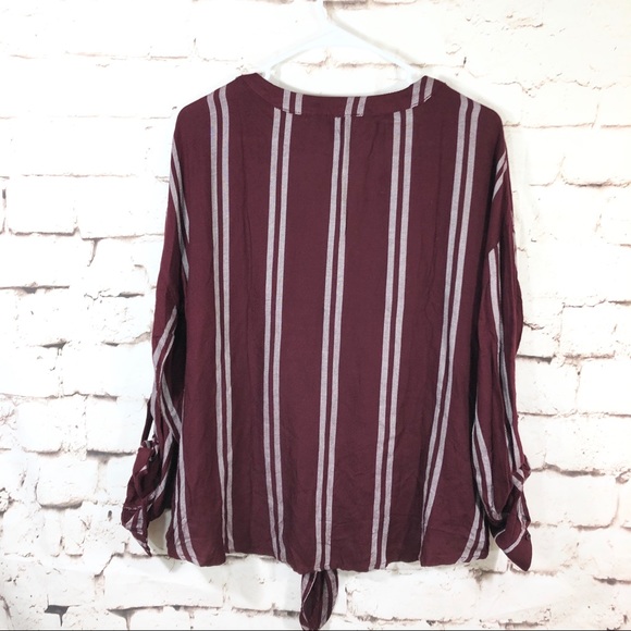 Mine Maroon Striped Tie Front Women's Blouse - Picture 3 of 4